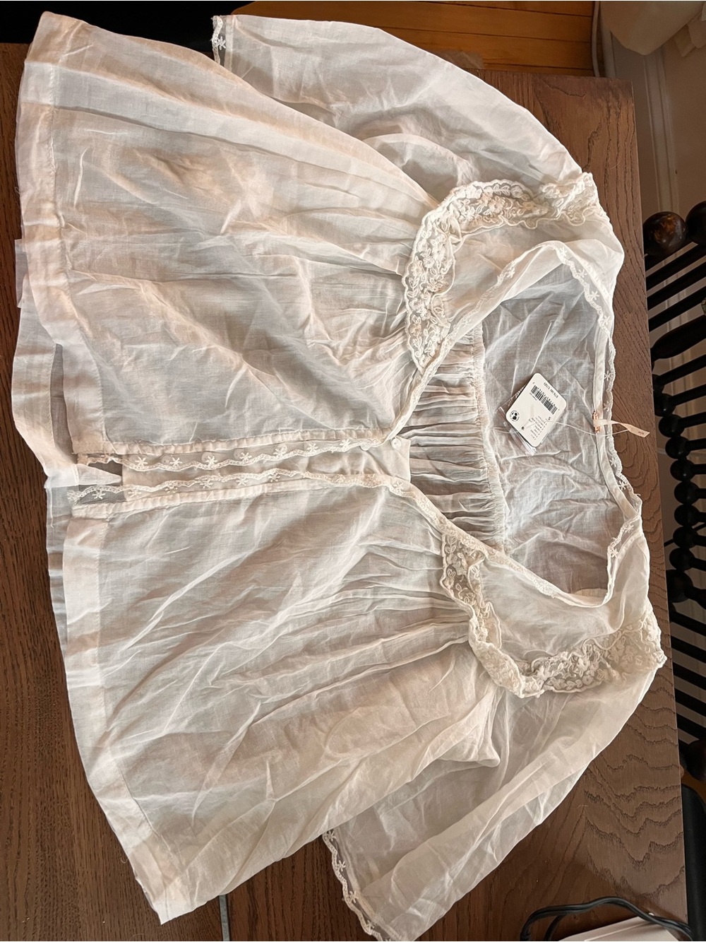 Free People Cream Lace-Trim Crop Button-Down Top - Picture 2 of 4